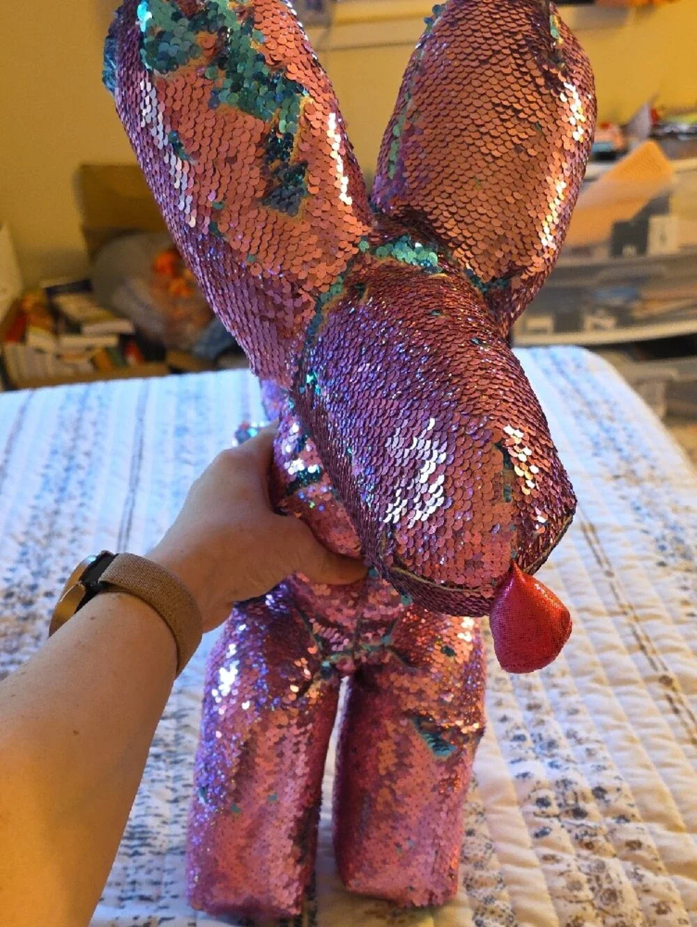 Sequin Plush Balloon Dog - Iridescent Pink